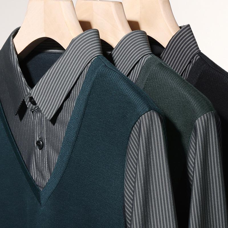 Fake Two-Piece Shirt Collar Long-Sleeved T-Shirt Medium Top Men'S Business Casual Polo Shirt