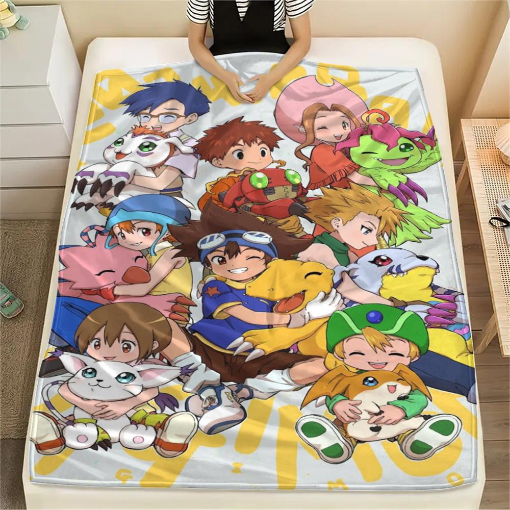 Digimon Adventure Comfort Warm Flannel Blanket Print for Sofa Bed Travel and Rest -xia68