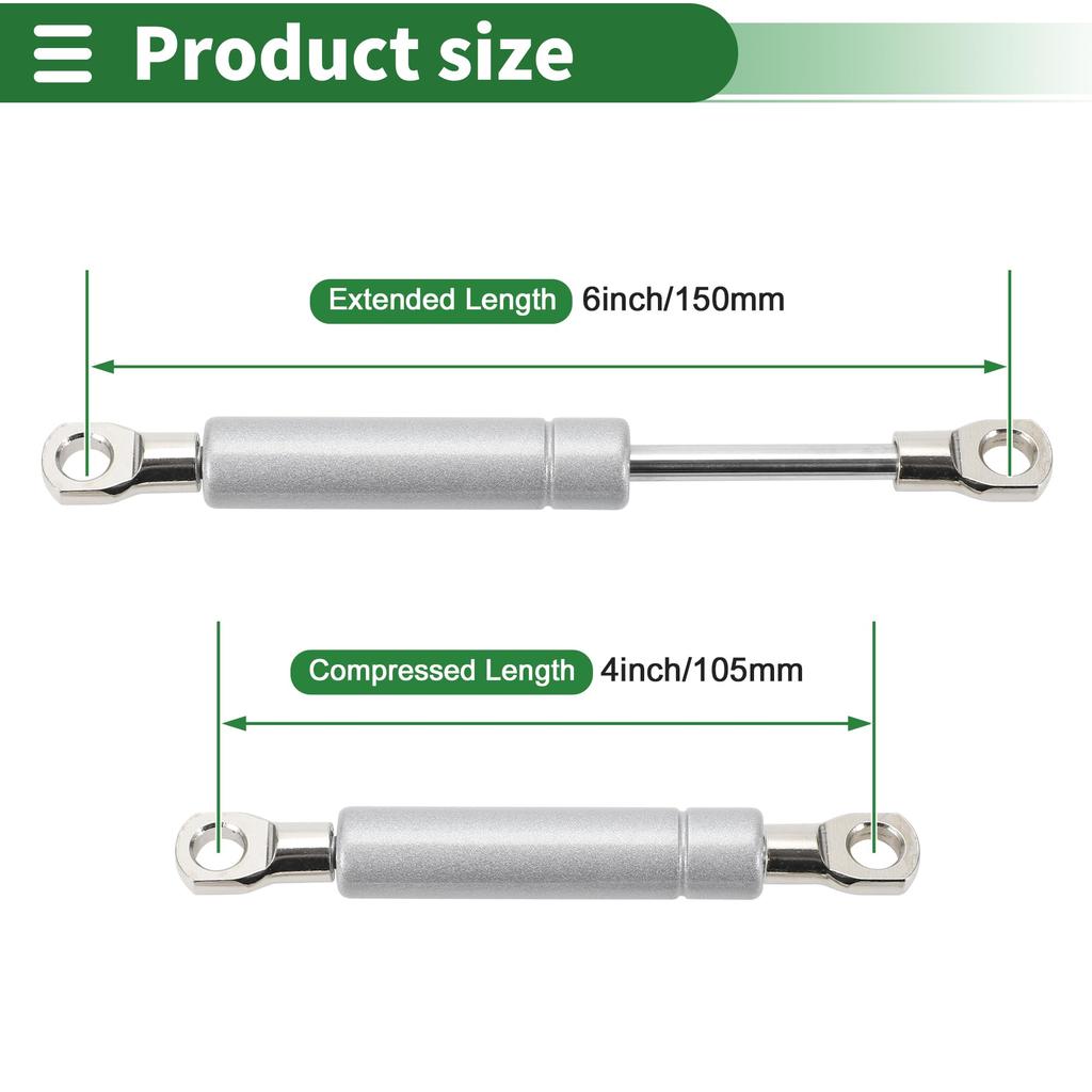 Motoforti Universal Lift Support Strut Gas Springs, 6 Inch/150mm, 45lb/200N/20kg, Metal Silver Tone, 2-Piece Set