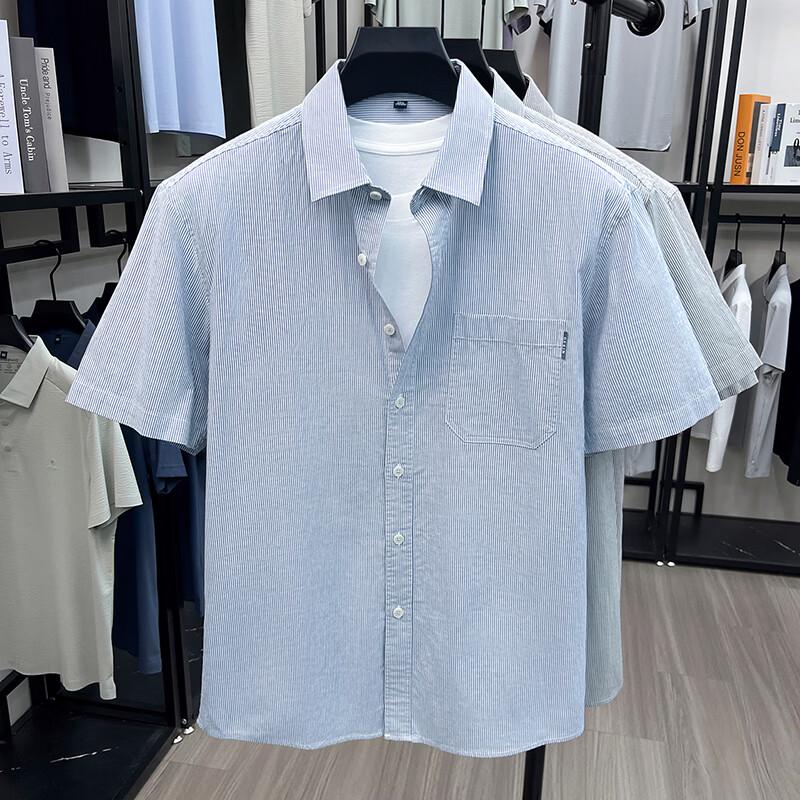 Firstview Men s Vertical Stripe Short Sleeve Cotton Shirt L