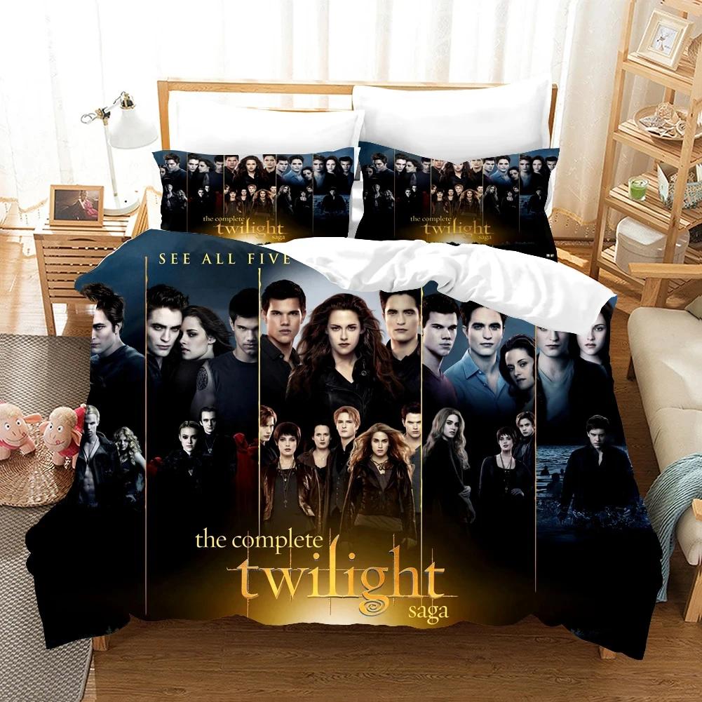 Twilight Serie Bettbezug-Set und Kissenbezüge Vampirfilme Einzelbett King Full Mode 3D Bettwäsche-Set für Erwachsene Bettwäsche