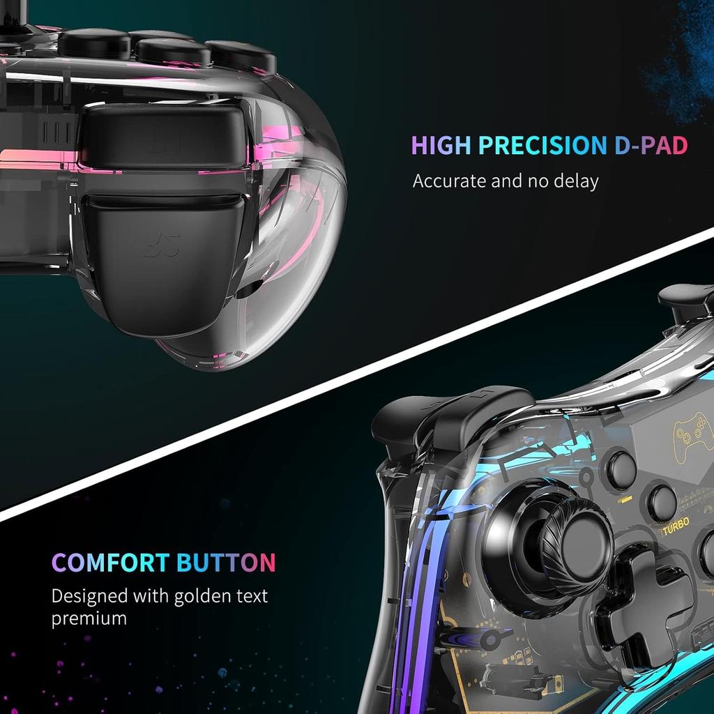 Switch / Switch Pro Controller Compatible with Switch / OLED / Lite, Pro Controller Switch with LED Lights, 6 Gyro Axis, Turbo and Dual Vibration