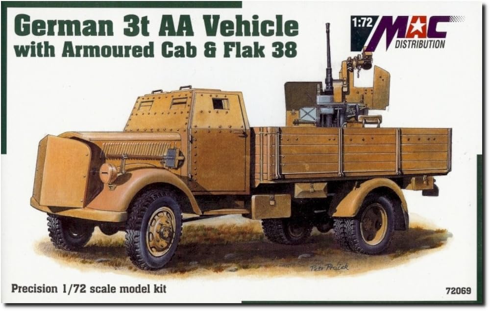 Mack Distribution 1/72 Scale German 3-Ton 4x2 Armored Truck with Flak 38 Plastic Model Kit MAC72069 (Combat Vehicle)
