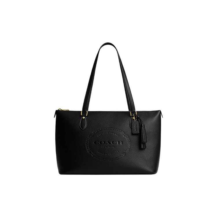 

Coach Gallery 37 Solid Color Embossed Logo Zipper Closure Leather Tote Bag Women tote bags Black CM086-IMBLK Basic Set (Bag+Dust Bag)