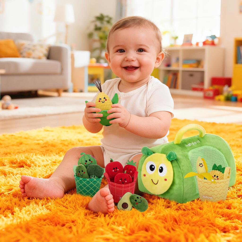 17pcs Color Sorting Toy Set, Color-Coded Fruit and Vegetable Plush Toys, Sensory Toys, Suitable For Babies, Early Education Gift