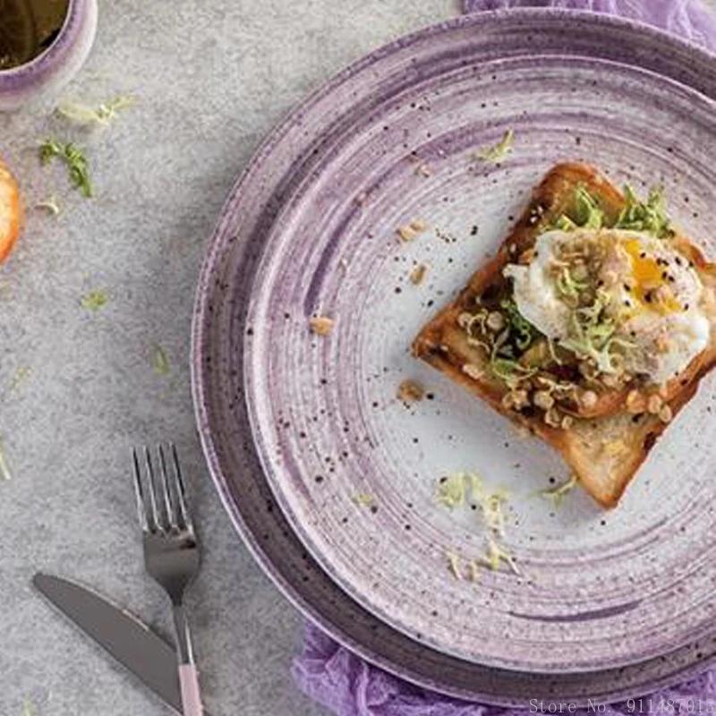 Creative Western Ceramic Gradient Purple Tableware Household Kitchen Restaurant Supplies Food Steak Salad Fruit Dinner Plate 1Pc