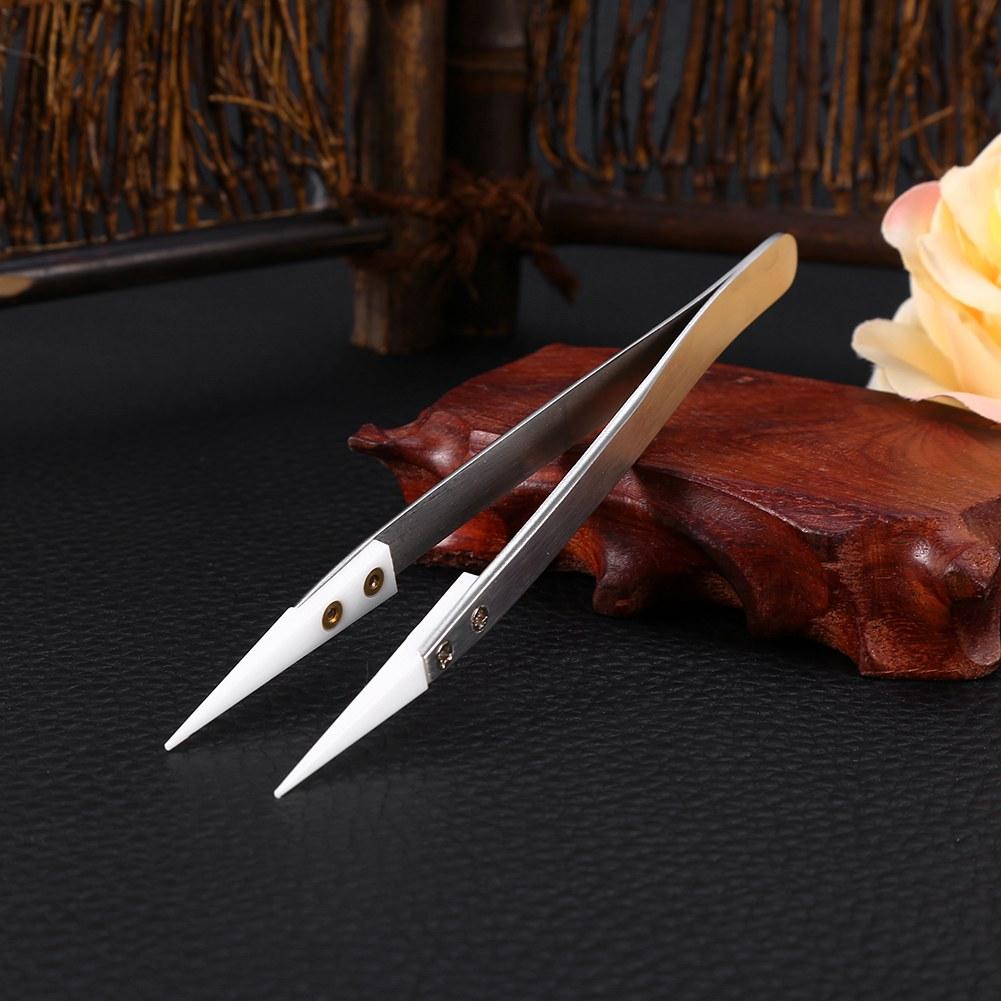 Stainless Steel Ceramic Pointed Tip Tweezer Heat Resistant Anti Acid Anti Static