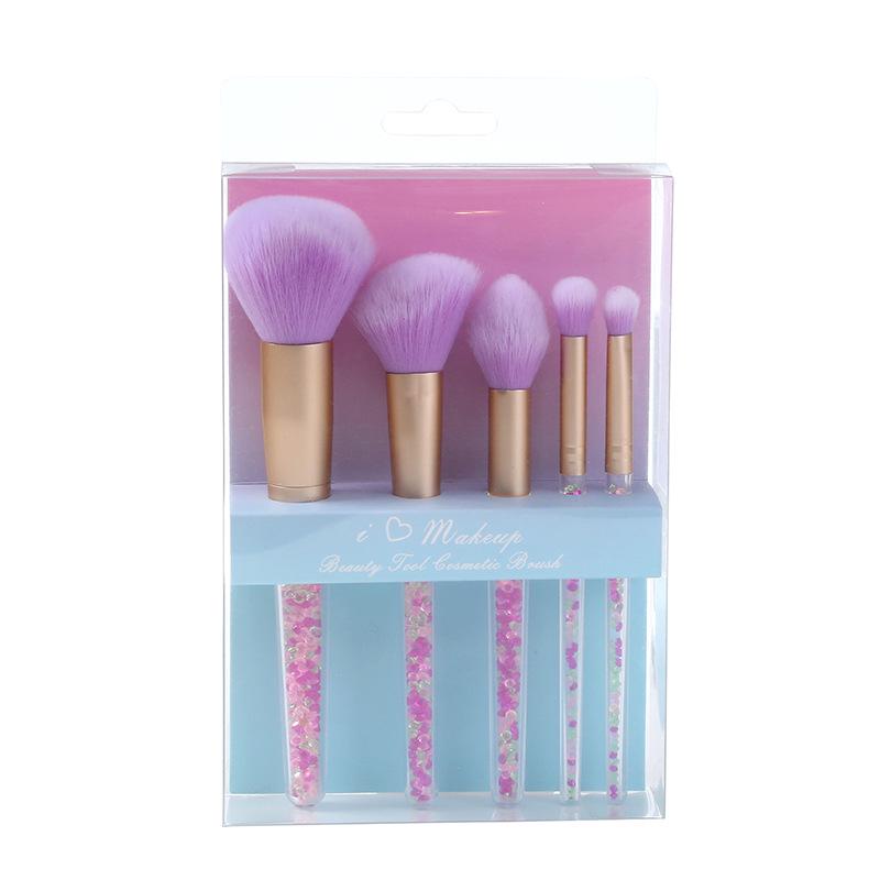 SEYOR 5-Piece Crystal Handle Makeup Brush Set: Powder, Eyeshadow, Blush, Contour Brushes for Beginners