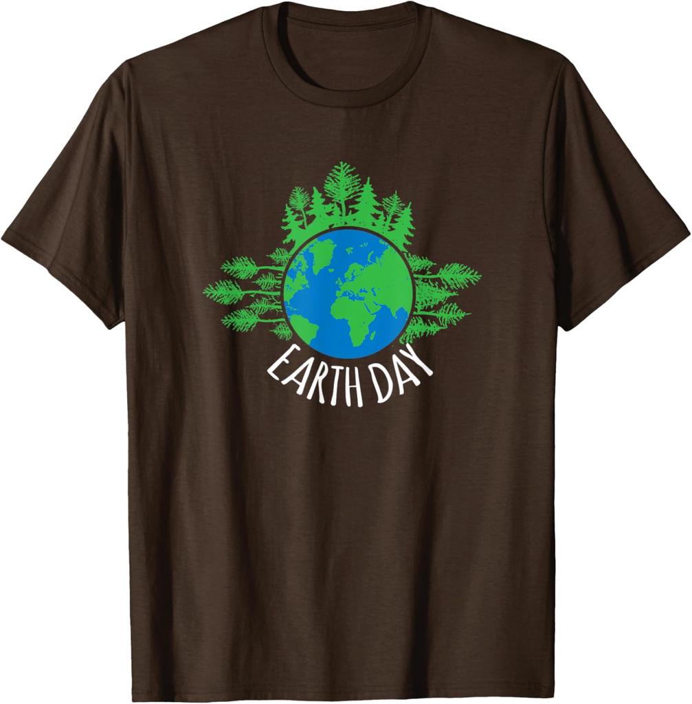 Earth Day Globe Trees Graphic Tee Nature Lover Casual Short Sleeve TShirt Men