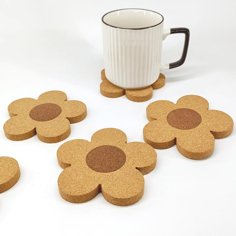 Floral Cork Coaster - Reusable Office Insulated Coaster With Cork Flower Design, Suitable For Coffee, Tea Cups, Etc