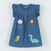 Kurzärmeliges Jeanskleid Sommer Kinderkleid Mit Applikationsstickerei Cartoon Mode Spitze Ärmel Kinderkleid