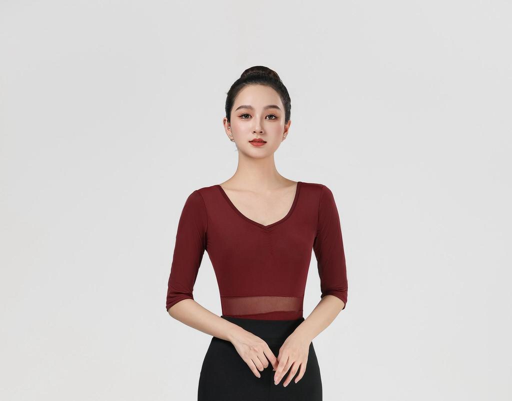 Women's V-Neck Short Sleeve Dance Outfit with Black Flared Pants
