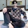 Pajamas Spring and Autumn Men's New Long Sleeve Outable Home Clothes Simple and Casual Large Set