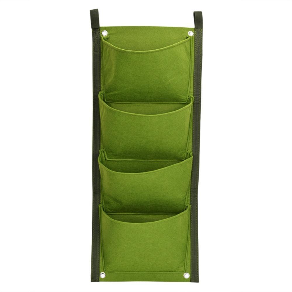 

4 Pockets Vertical Wall Planter Felt Wall Mounted Grow Bag Indoor Gardening 4 Pocket
