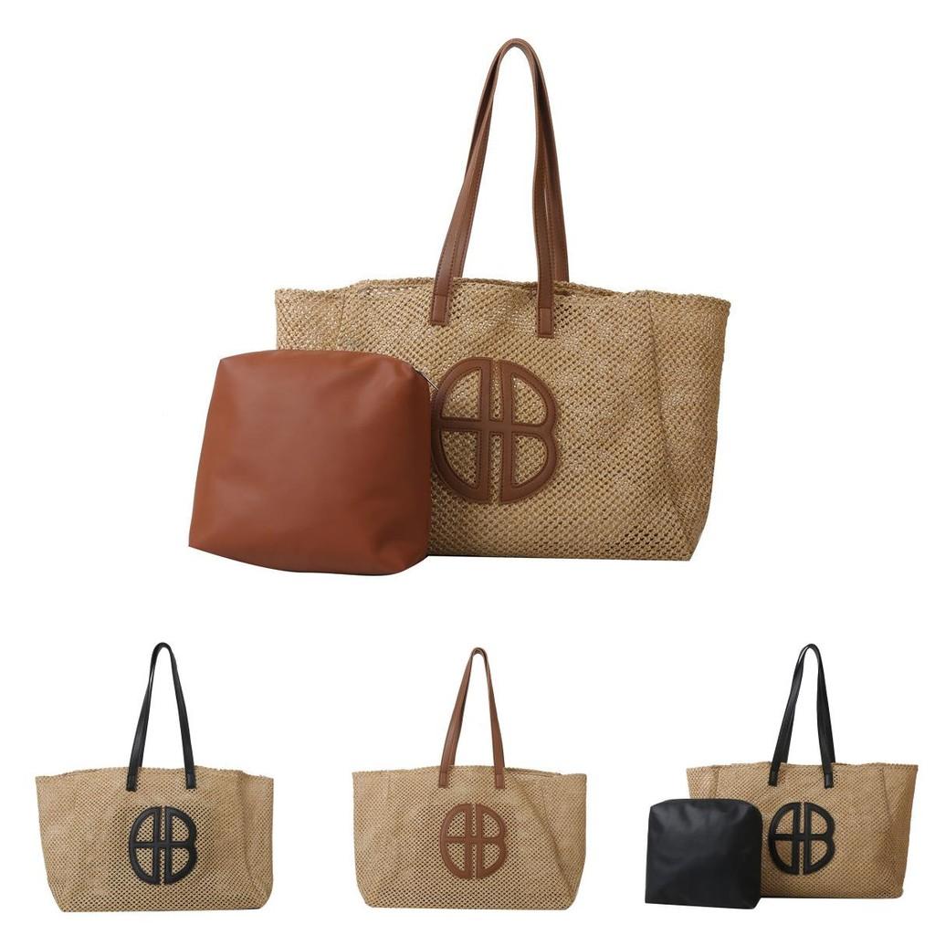 Woven Tote Bag With Contrast Color Design For Daily Casual Wear