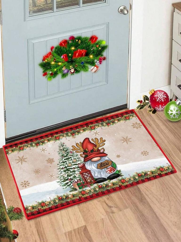 VIKAMA Christmas Crystal Velvet Floor Mat Washable Entry Welcome Door Mat Kitchen Living Room Carpet Home Christmas Decoration