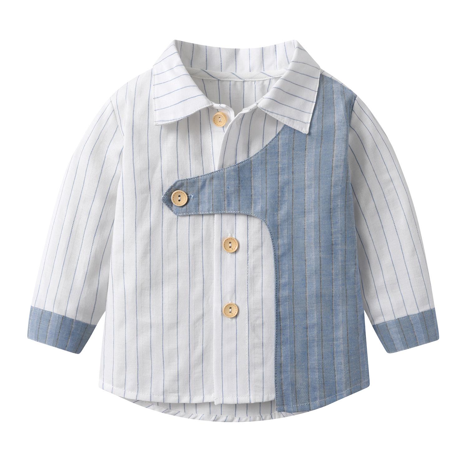 Boys Long Sleeve Striped Cotton Shirt - Stylish & Versatile for Spring & Autumn 73 cm