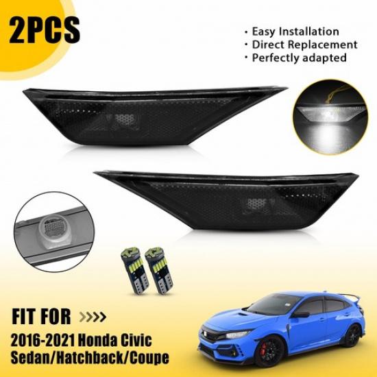 

2X Smoked LED Front Side Marker Lights White Lamps For 2016- Honda Civic EOA