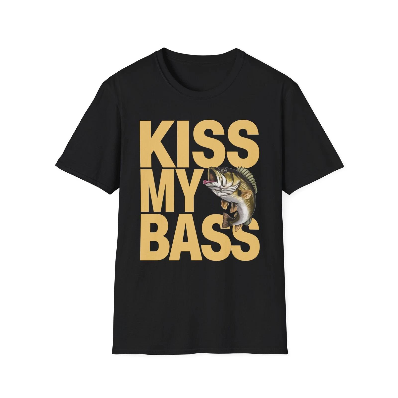 Kiss My Bass Fish Funny Fishing Fisherman Gift Dad T Shirt L