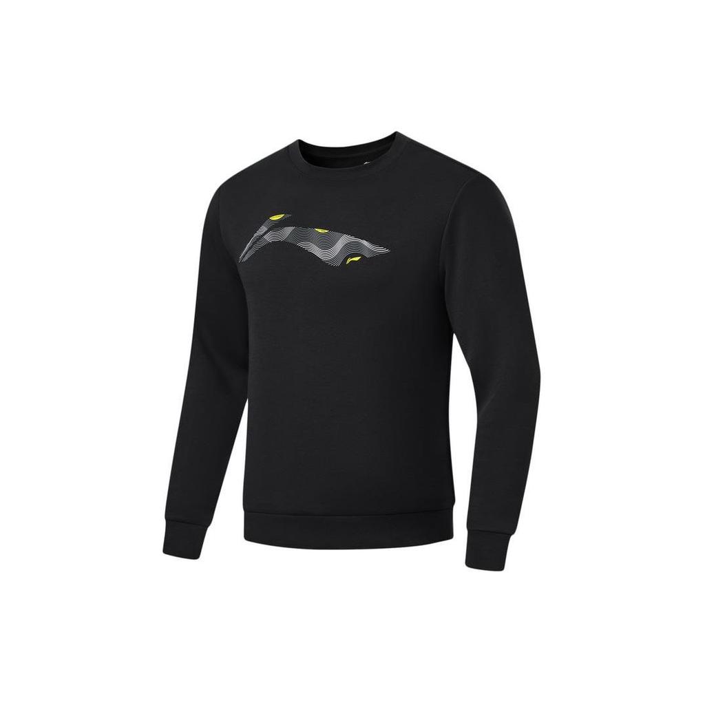 Li-Ning Fitness Series Solid Color Large Logo Round Neck Pullover Sweatshirt Men Sweatshirt Black AWDU103-1