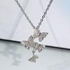 Fashion Korean Version Short Four Butterfly Necklace with Diamond Chain Fashion Sweet Style Three-piece Set of Accessories
