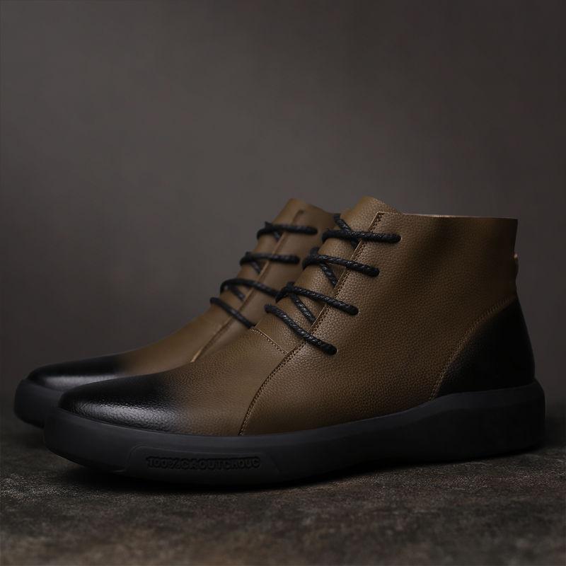 Nowe Skórzane Kozaki Męskie Zimowe Męskie Skórzane Buty Wysokie Ciepły Design z Podszewką z Polaru Buty Ocieplane Bawełną