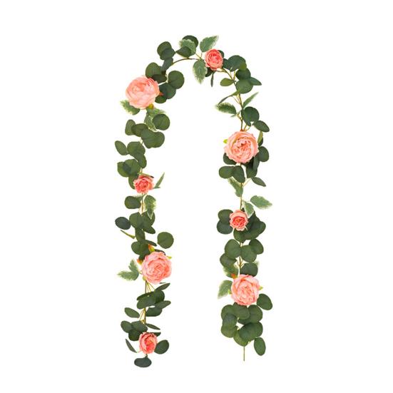 Artificial Eucalyptus Garland with Flowers Faux Floral Greenery Garland for Wedding Table Centerpiece Party Ceremony