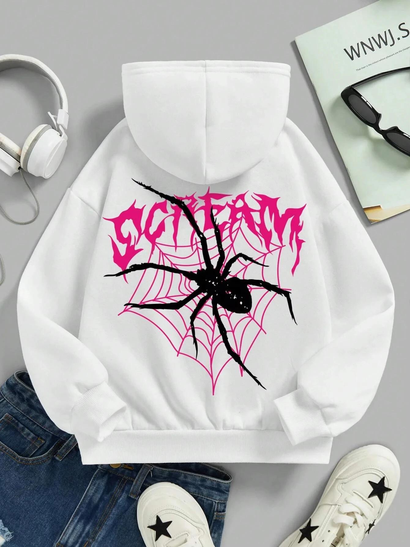 

Жіночі толстовки з принтом Scream Spiders & Cobwebs Harajuku Oversize Hoody Модний вільний одяг Зручний жіночий світшот S