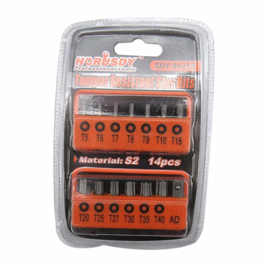 Professional 14-Piece Tamper Resistant Star Bits, S2 Alloy Steel, T5 - T40 Security Torx Bit Set