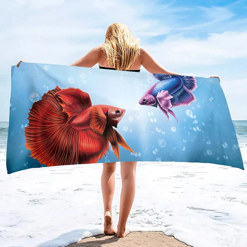 Vibrant Goldfish Bath Towel - Ocean Life Design, Soft Absorbent, Perfect for Summer Relaxation, Adds Color to Your Beach Days