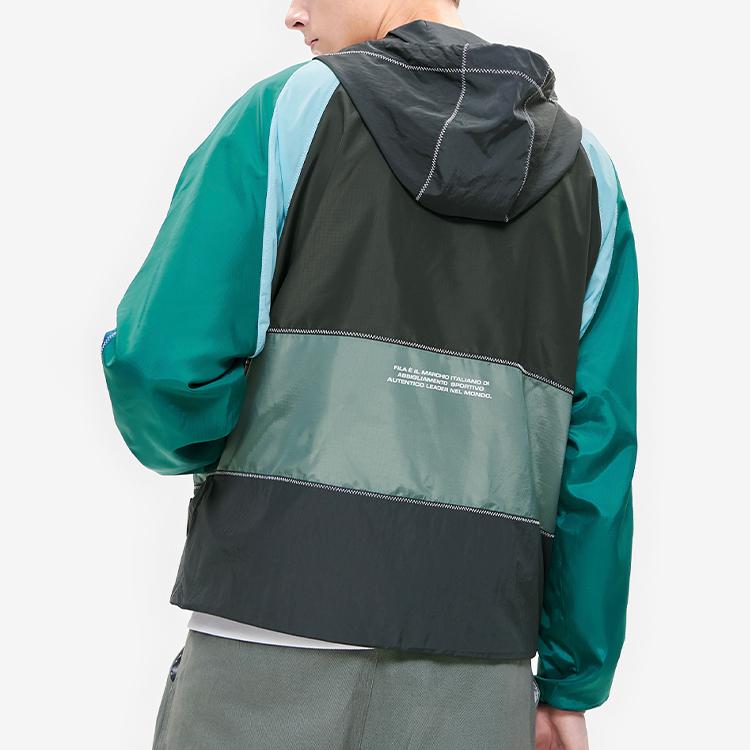 Fila Color Block Spliced Casual Logo Hooded Woven Jacket Men Jackets Dark-Iron-Gray F11M239704F-DY