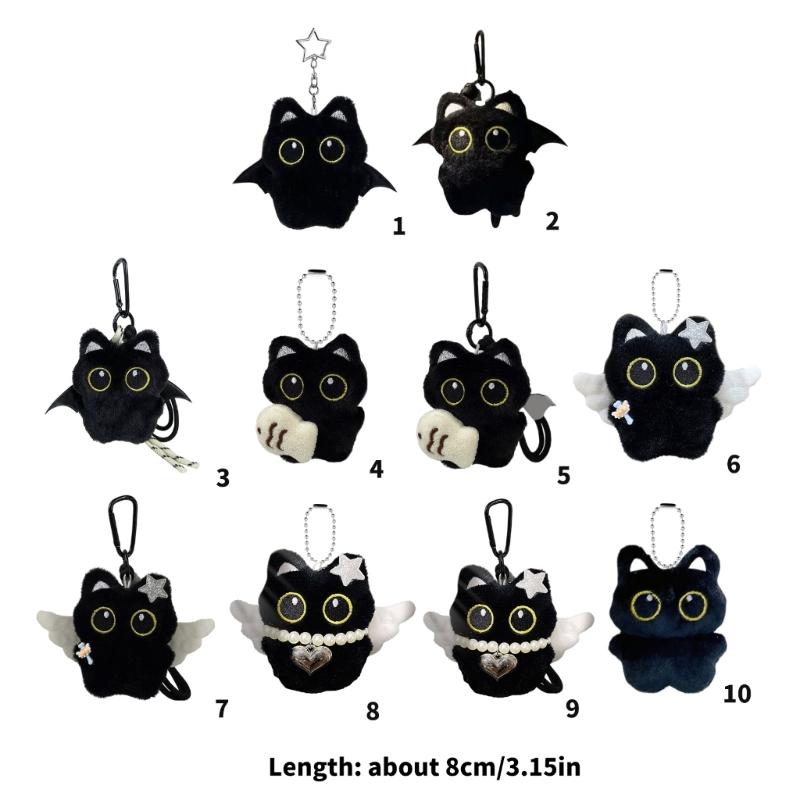 Black Cats Keychain Bag Charm With Ghostly Wing Soft Plush Lovely Style Christmas Halloween Gift Accessories
