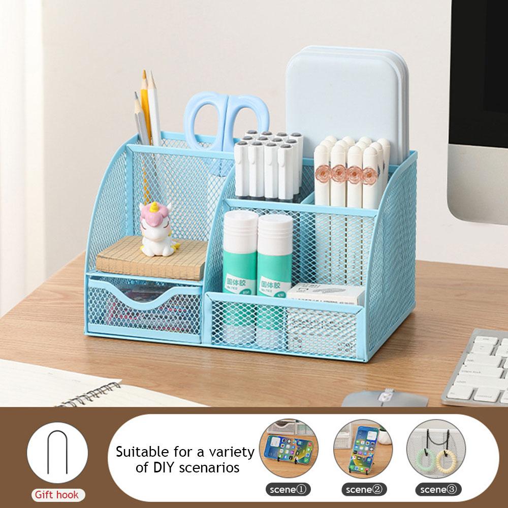 Seven-grid Metal Hollowing Process Organization Multi-functional Combination Pen Holder Korean Stationery Desktop Storage Case