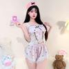 Sex underwear pure desire sexy ice silk women's halter lace bow hollow vest shorts loungewear two-piece set