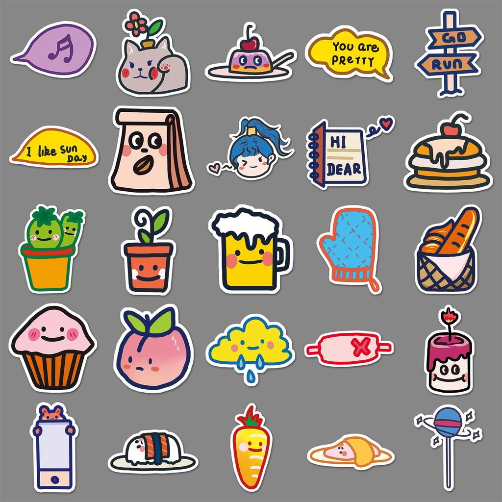 50 originelle, niedliche Cartoon-Graffiti-Aufkleber zum Verzieren von Handyhüllen, Wasserbechern, Gepäckaufklebern, wasserfest