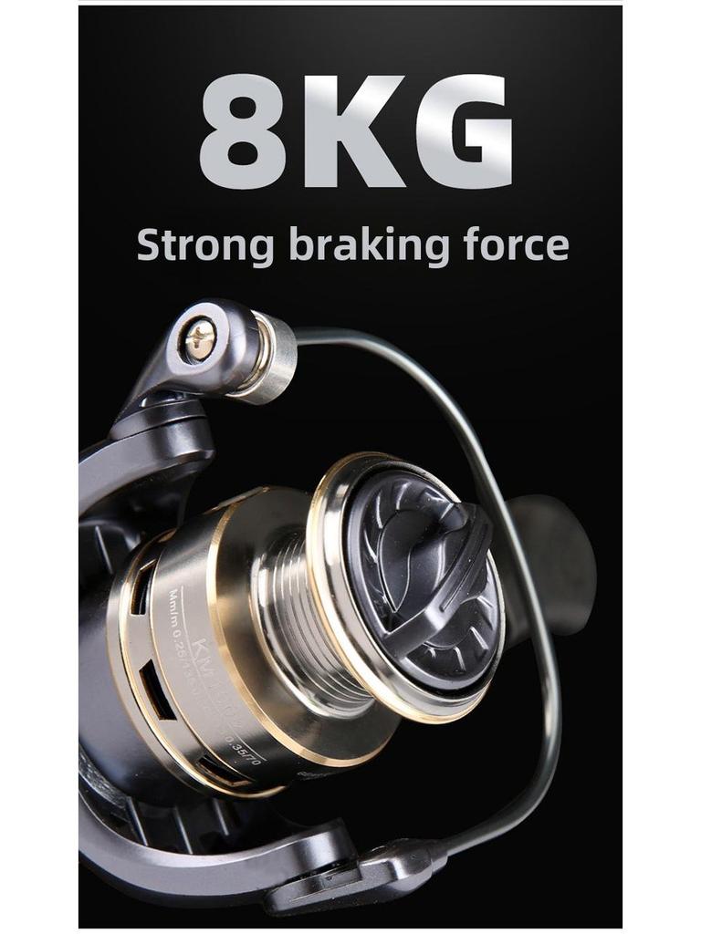 Mulineta de filare cu cap metalic cu culbutor dublu pentru aruncarea la distanta, ideala pentru pescuitul pe mare.