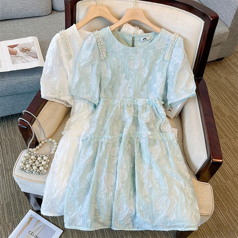 Übergröße Damen Sommer Neues Kleid mit Puffärmeln und hoher Taille