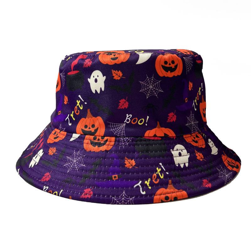 New Halloween personality trend printed bucket hat men and women versatile double-sided versatile basin hat outdoor sun hat
