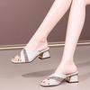Middle Heel Cool Slippers Women's Summer Wear Fashion Versatile 2025 New Thick Heel One-word Drag Large Size Women's Sandals