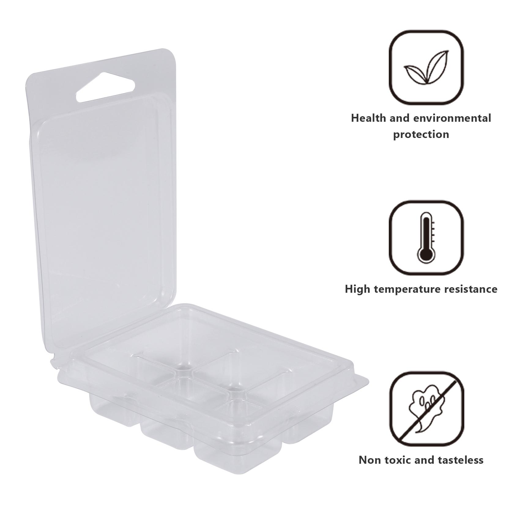 AAAF 100 Packs Wax Melt Clamshells Molds Square, 6 Cavity Clear Plastic Cube Tray For Candle-Making & Soap