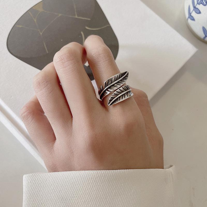 Retro 925 Silver Open Feather Ring - Exaggerated Non-Fading Hip Hop Jewelry for Men & Women