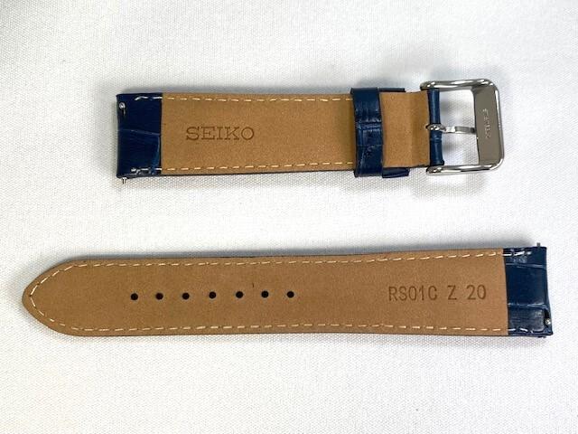 SEIKO RS01C20NY 20mm leather calfskin crocodile navy watch, strap, embossed, blue