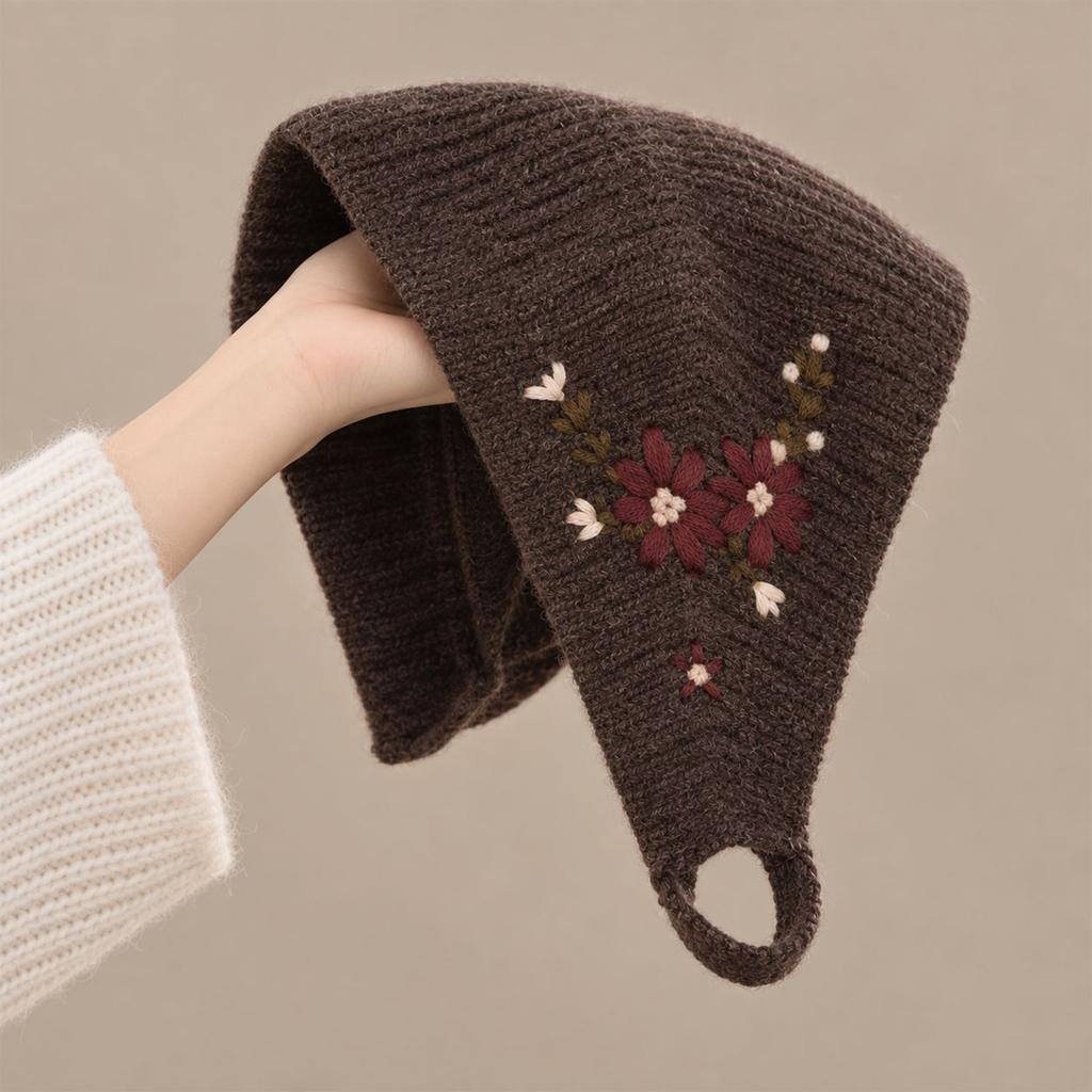 Women's Vintage Embroidered Floral Headscarf Warm Hair Wrap Hat Headwear for Winter