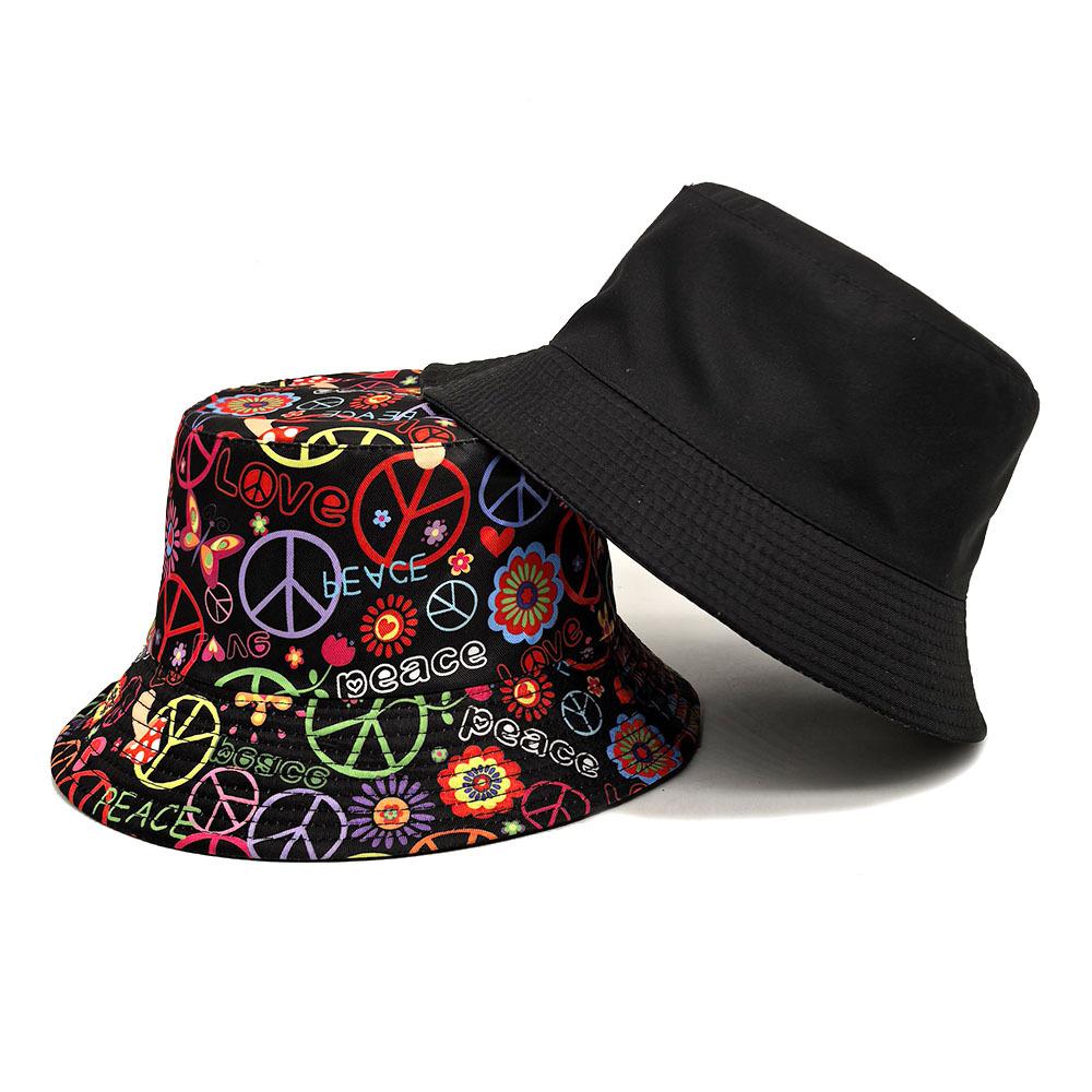 Peace Printing Bucket Hat Colorful Pattern Fisherman Hats Double Sides Panama Cap Unisex  New Style