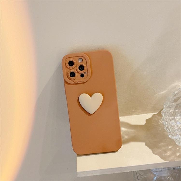 3D Heart Camera Protection Matte Soft Phone Case, Full Coverage Shockproof Cover for IPhone 17 16 15 14 12 Pro Max iPhone Air коричневый