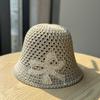 Summer Embroidered Bow Hollow Bucket Hat Outdoor Beach Sweet Sunscreen Sunshade Foldable Straw Hat