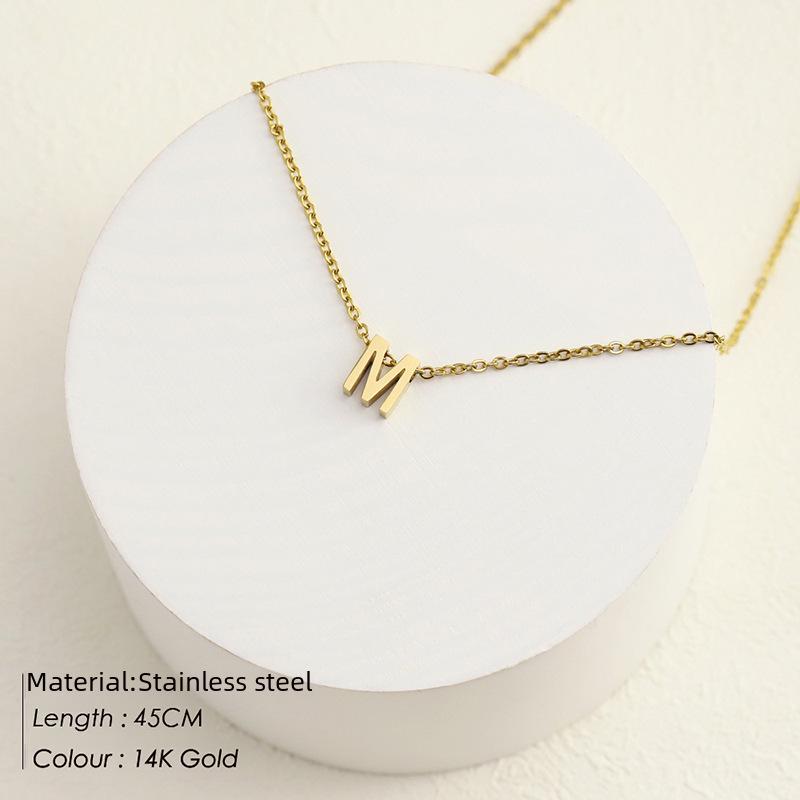 eManco Gold-Plated Stainless Steel Letter Necklace with European & American Pendant
