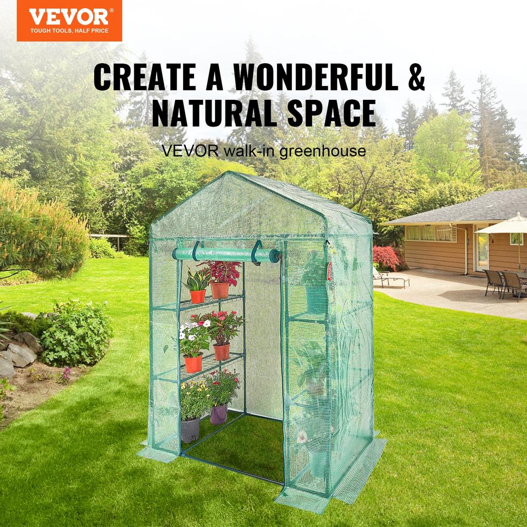VEVOR Walk-in Green House, 4.6 X 2.4 X 6.7 Ft Greenhouse with Shelves, Set Up In Minutes