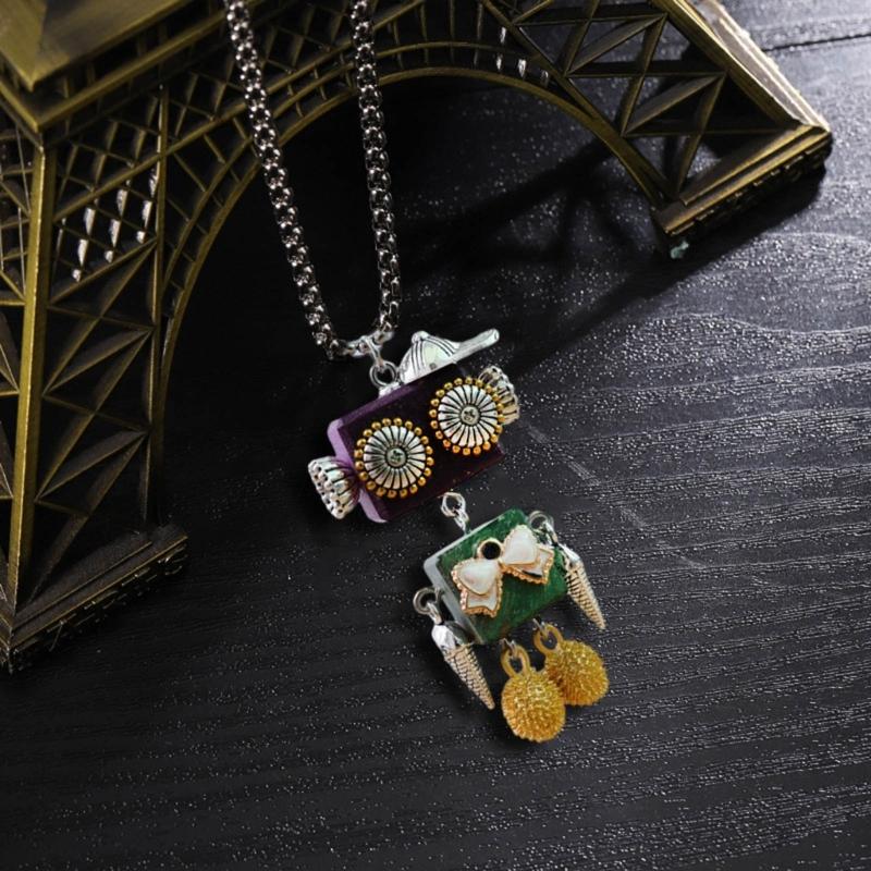 Wood Block Robot Pendant Necklace Adjustable Length Punk Neckchain Stylish Leather Cord Accessory Fade Resistant Chokers