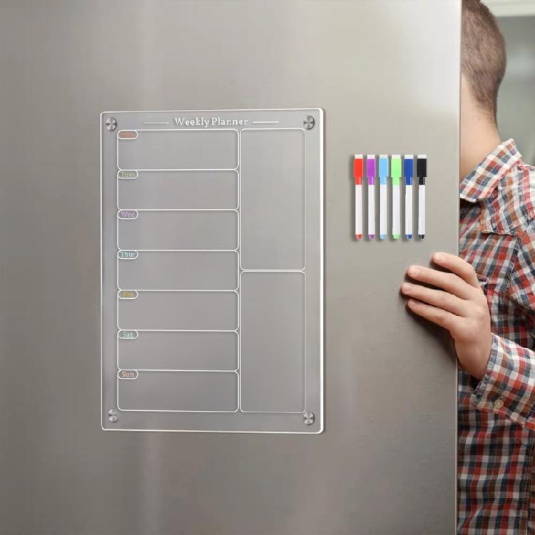 Dry Erases Board Acrylic Magnetic Meal Planner Weekly Calendar with 6 Colors Markers Menu Board for Refrigerator